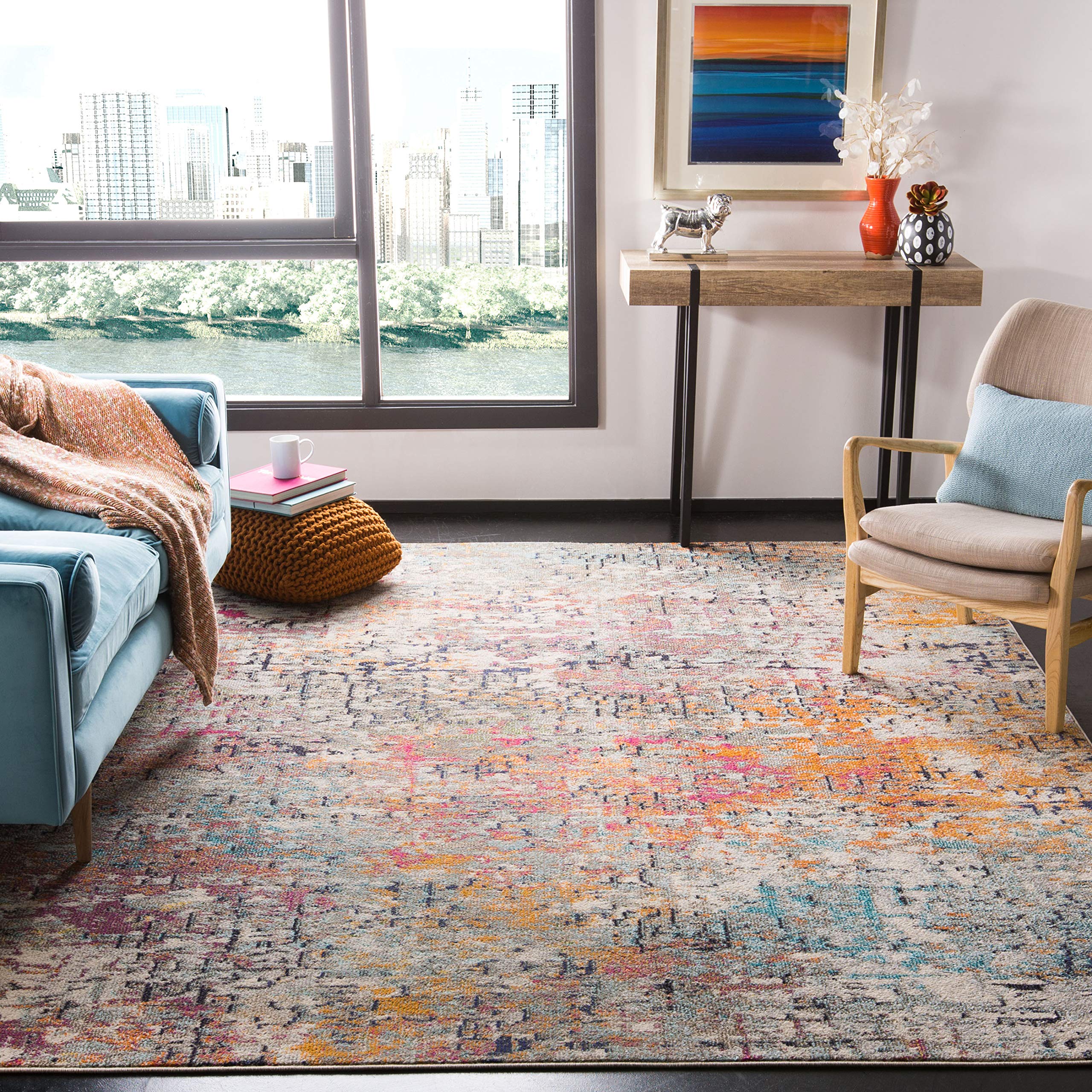 SAFAVIEH Madison Collection X-Large Area Rug - 12 x 18, Grey & Pink, Modern Abstract Design, Non-Shedding & Easy Care, Ideal f