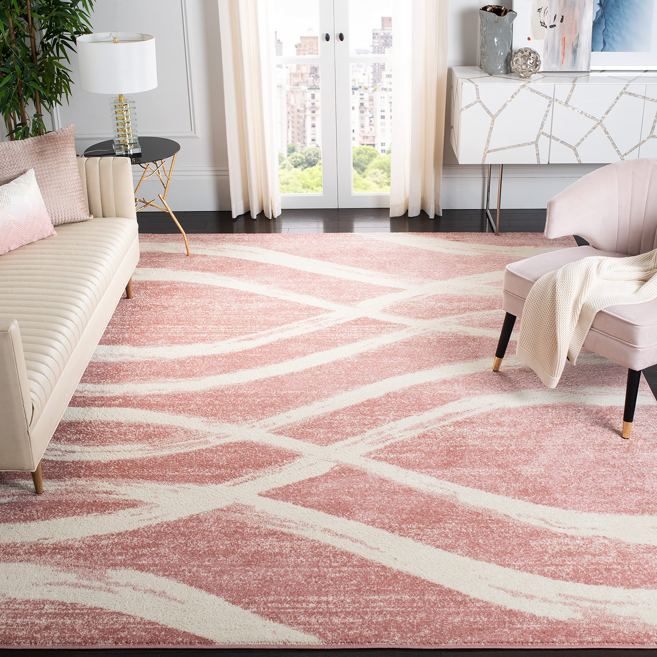 SAFAVIEH Adirondack Collection Area Rug - 8 x 10, Rose & Cream, Modern Wave Distressed Design, Non-Shedding & Easy Care, Ideal