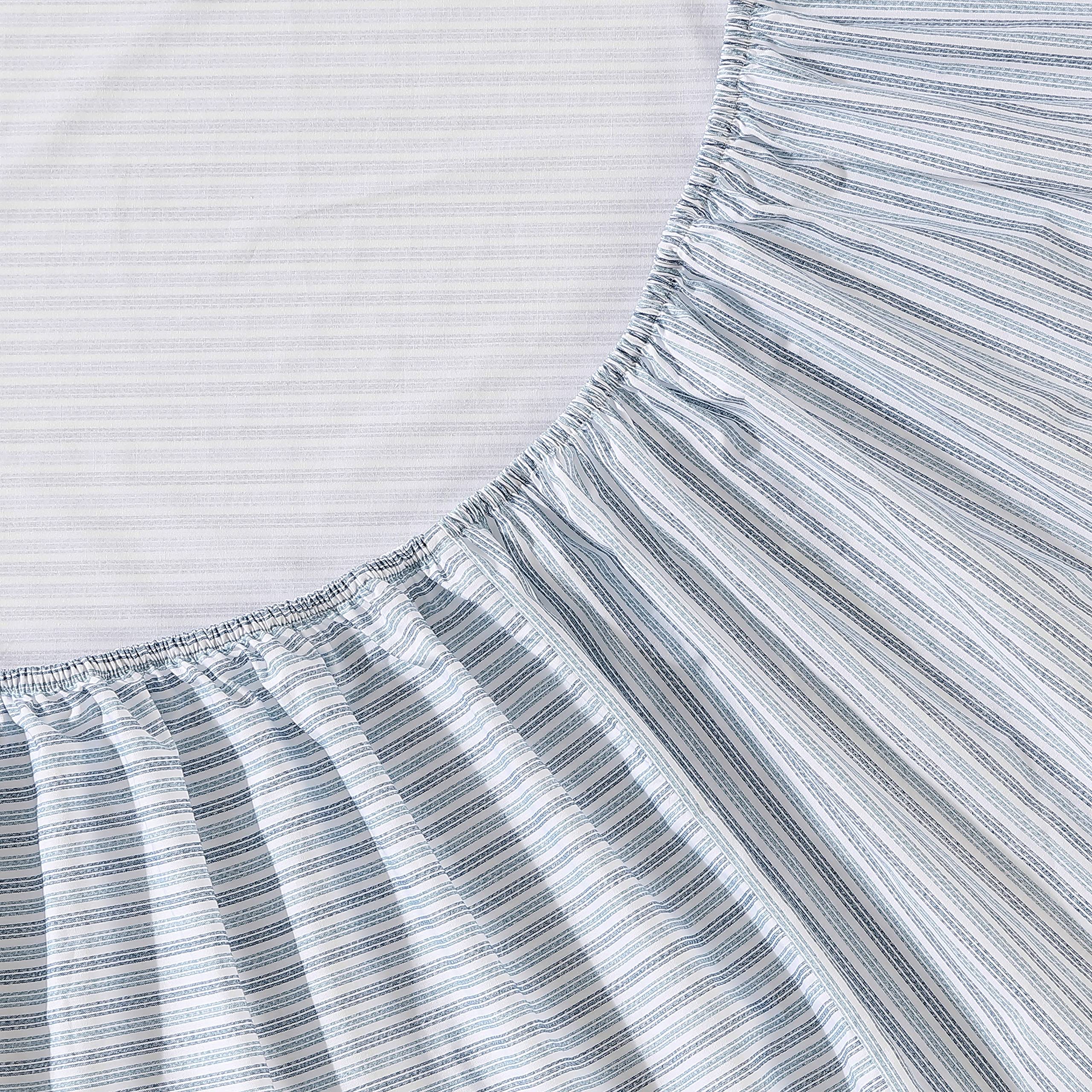 Eddie Bauer Home Sheets Cotton Percale Bedding Set, Crisp & Cool, Stylish Home Decor, King, Ticking Stripe Blue/White