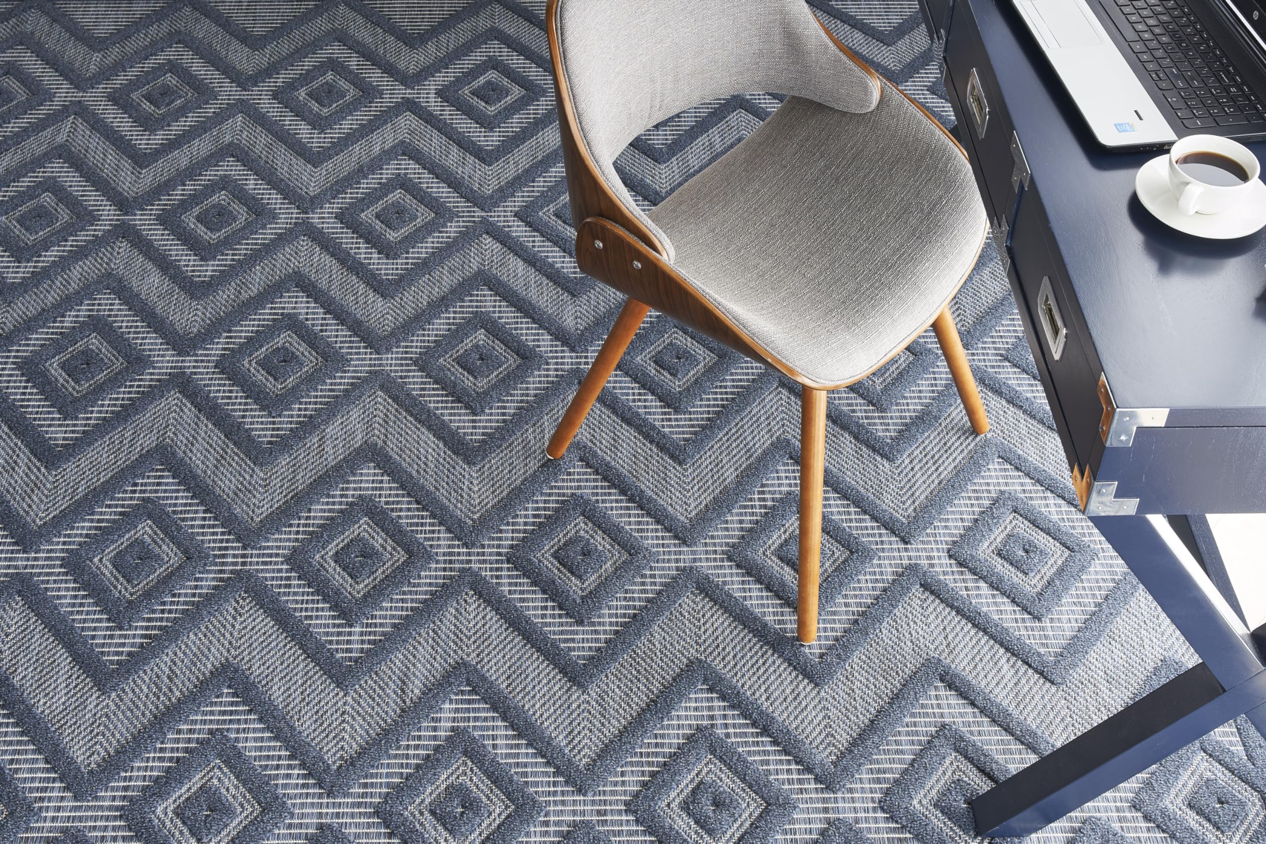 Nourison Versatile Indoor/Outdoor Navy Blue 7' X 10' Area Rug, Easy Cleaning, Non Shedding, Bed Room, Living Room, Dining Room, Deck, Backyard, Patio, High Traffic Area (7X10)