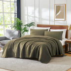 Palassio Green 100% Cotton Quilt Twin Size Bedding Sets With Pillow Shams, Olive Lightweight Soft Bedspread Coverlet, Sage Quilt