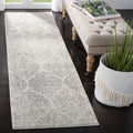 SAFAVIEH Madison Collection Runner Rug - 23 x 14, Ivory & Silver, Glam Ogee Trellis Distressed Design, Non-Shedding & Easy Car
