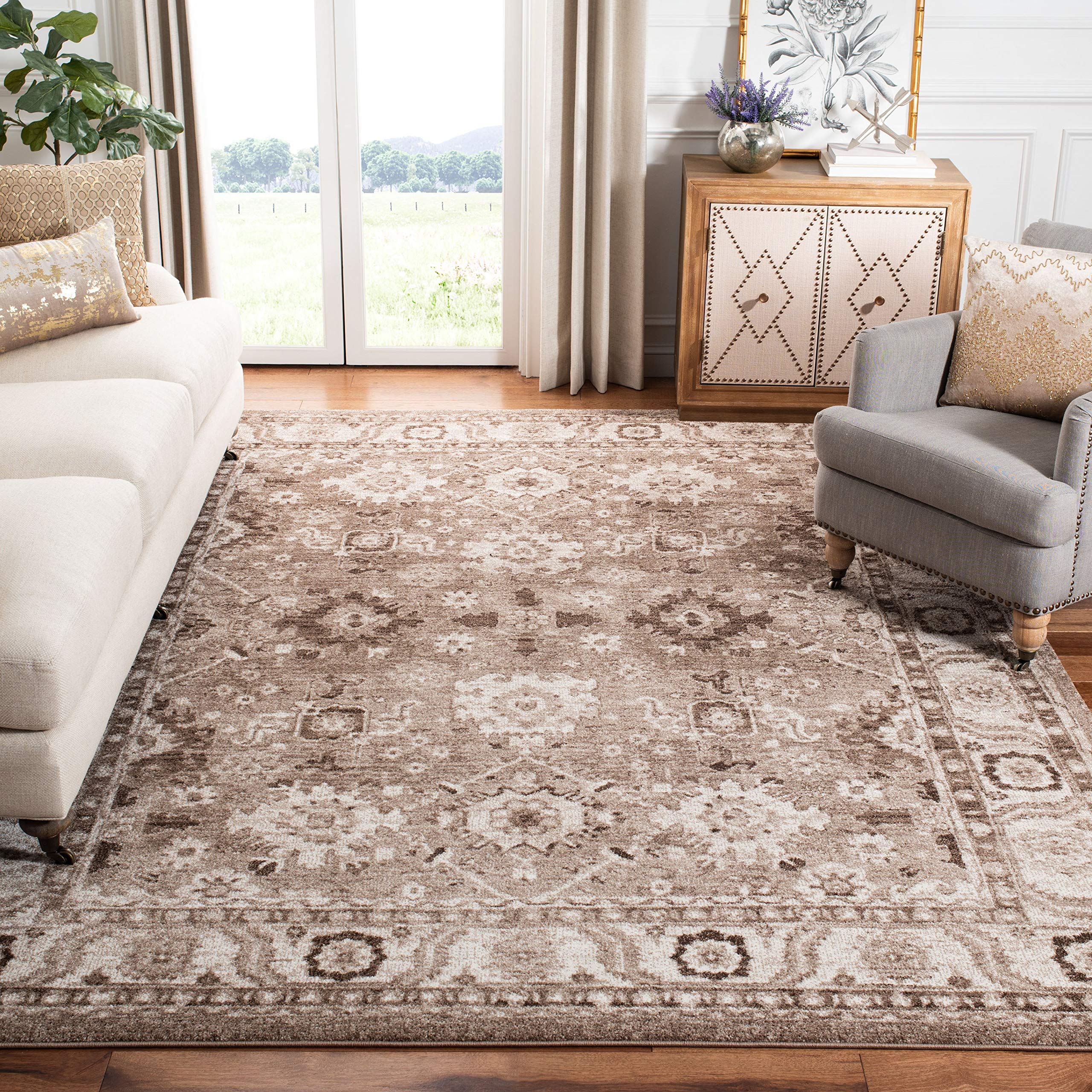 SAFAVIEH Vintage Hamadan Collection X-Large Area Rug - 12 x 18, Taupe, Oriental Traditional Persian Design, Non-Shedding & Eas