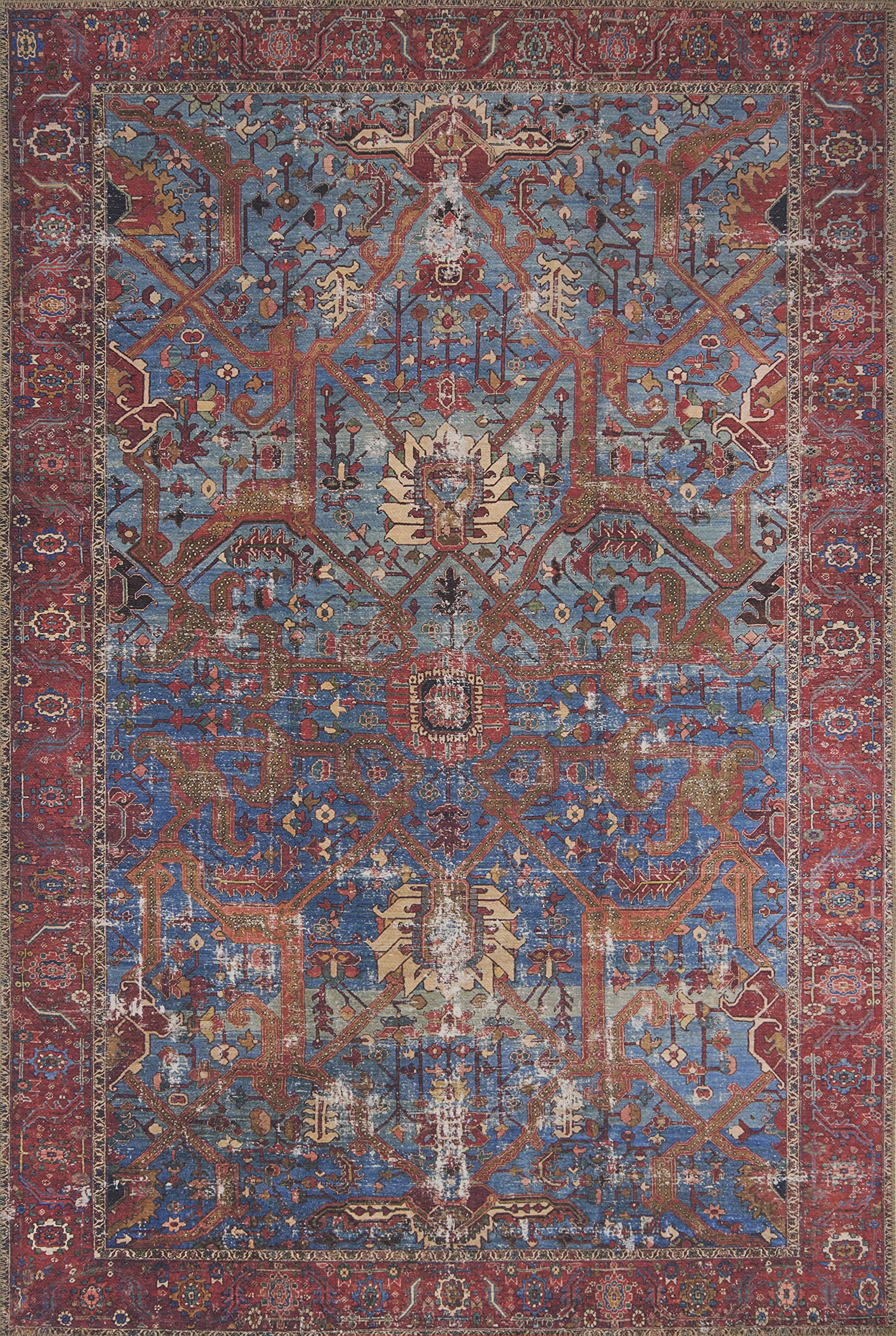 Loloi II Loren Blue/Red 2-6 x 7-6 Runner Rug