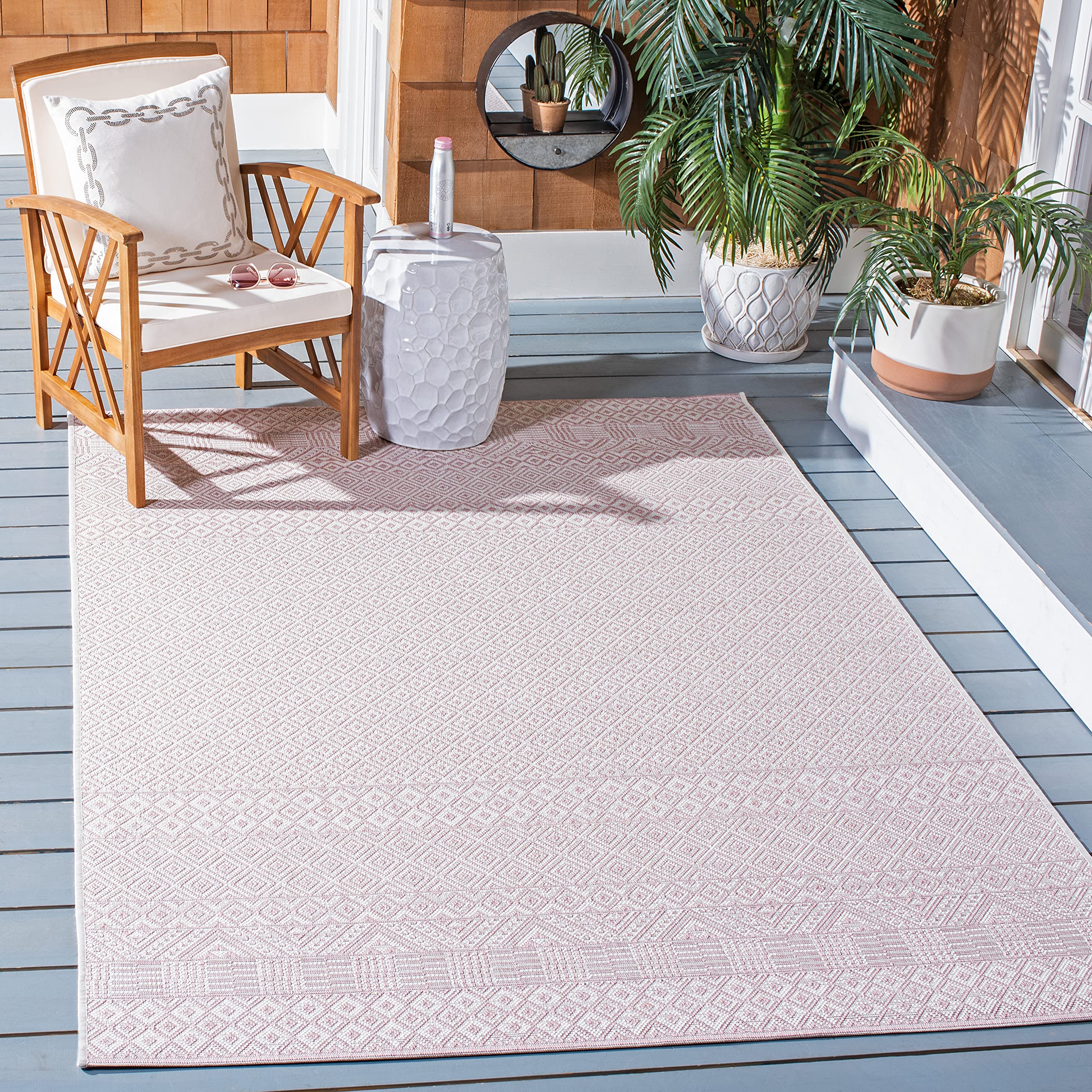 Safavieh Courtyard Collection 4' X 5'7' Ivory/Soft Pink Cy8235 Indoor/ Outside Waterproof Easy Cleansingpatio Backyard Mudroom