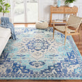 SAFAVIEH Madison Collection Area Rug - 53 x 76, Teal & Navy, Boho Chic Medallion Distressed Design, Non-Shedding & Easy Care, 