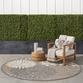 Nourison Aloha Indoor/Outdoor Area Rug 710   , Natural, Round Tropical Botanical Easy -Cleaning Non Shedding Bed Room Living Roo