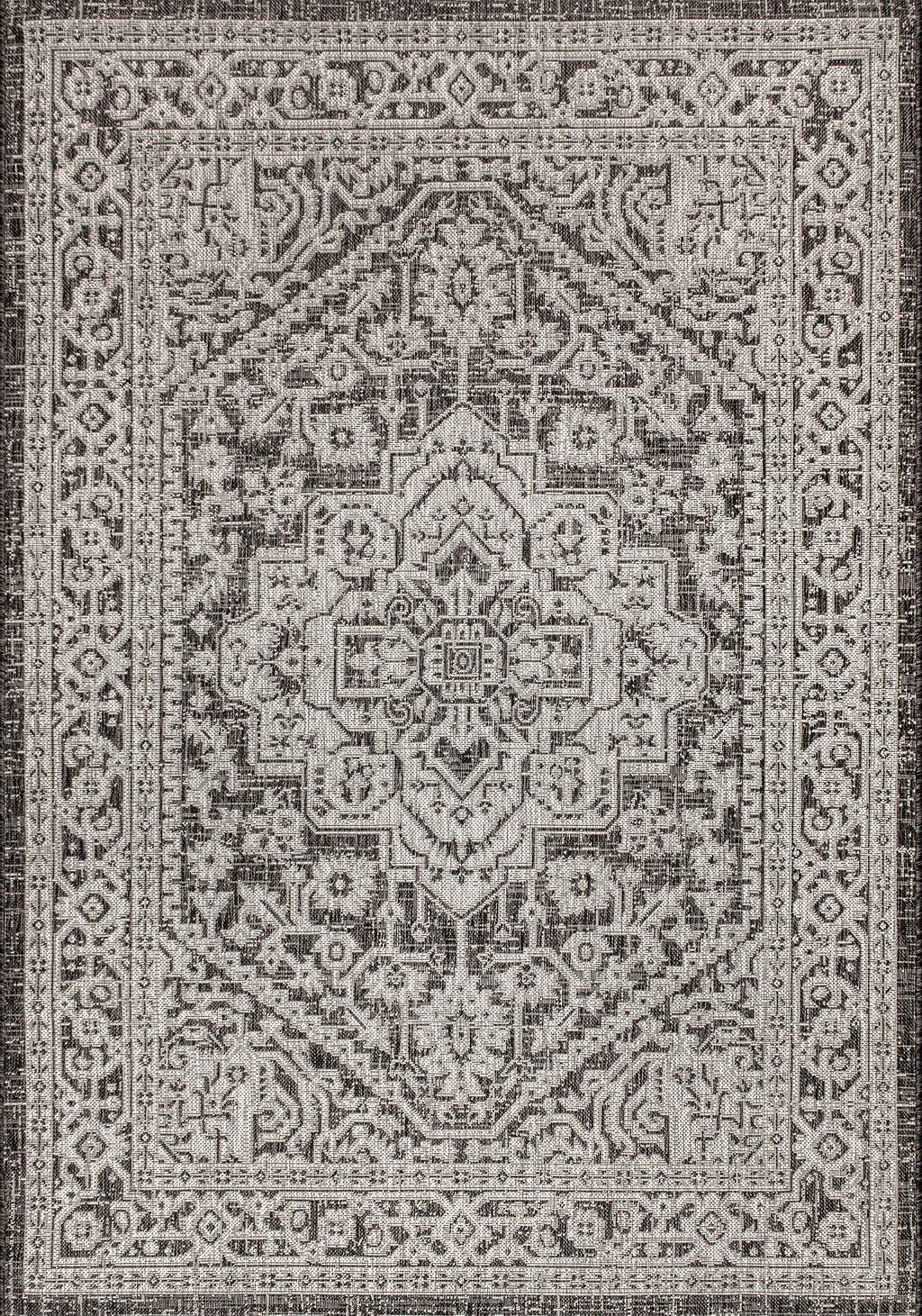 Jonathan Y Smb101D-5 Sinjuri Medallion Textured Weave Indoor/Outdoor Gray/Black 5 Ft. X 8 Ft. Area-Rug, Coastal,Easy-Cleaning,Forhightraffic,Kitchen,Livingroom,Backyard, Non Shedding