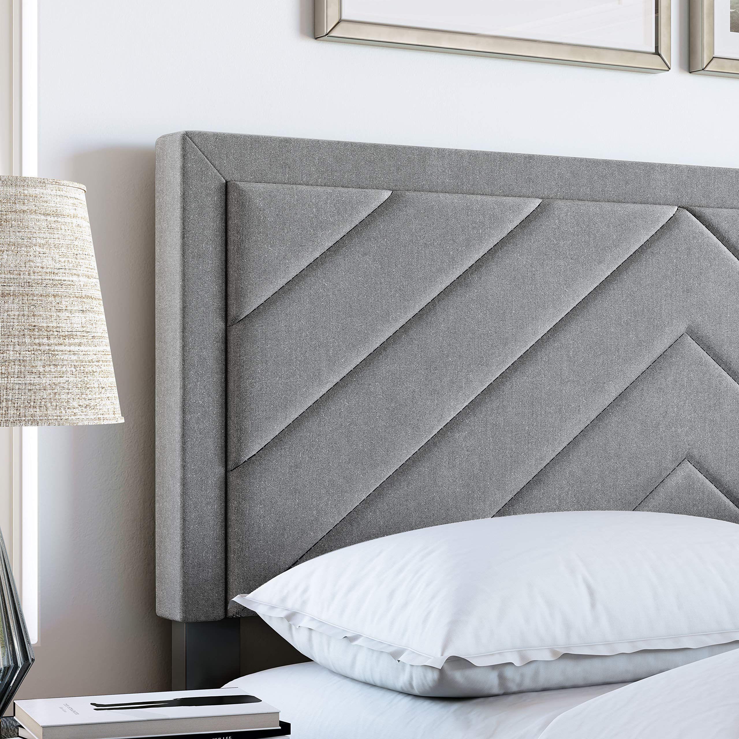 Boyd Sleep Barcelona Upholstered Platform Bed with Headboard and Durable Mattress Foundation with Strong 14 Wood Slat Supports, No BoxSpring Required: Full, Gray
