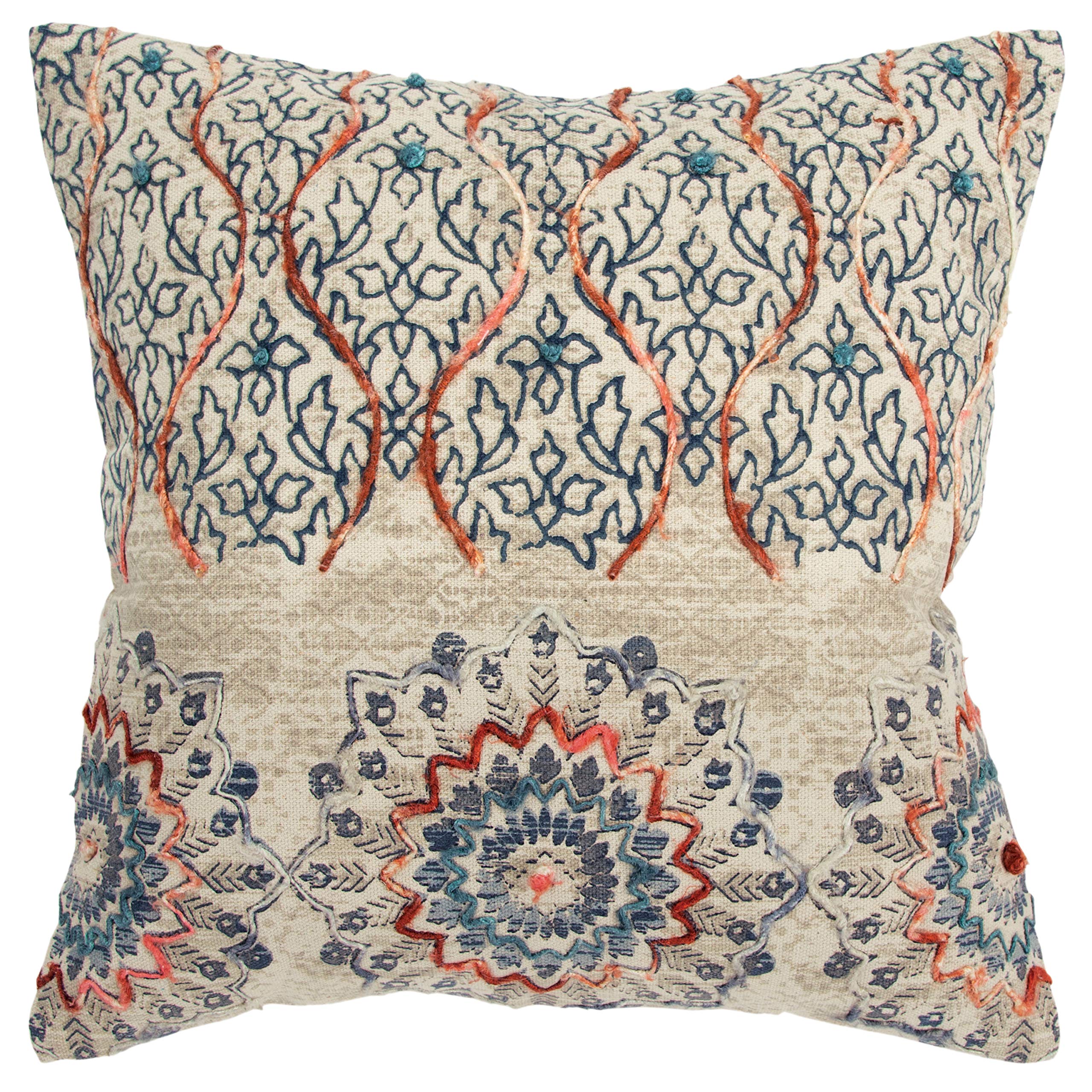 Rizzy Home Medallion 20" x 20" Down Filled Pillow with Cotton Cover-Natural