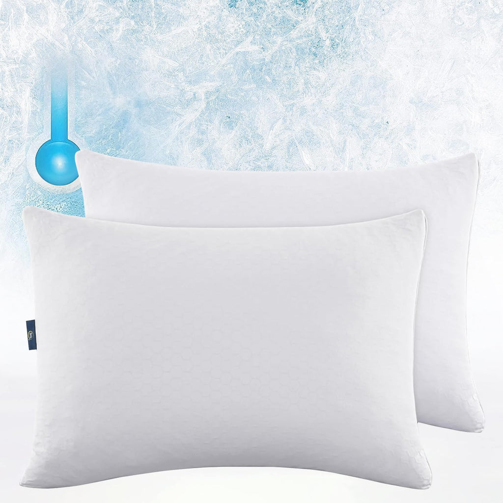 Serta Power Chill Cooling Soft/Medium Down Alternative Bed Pillows For Side, Stomach Or Back Sleepers (2 Pack), Queen, White