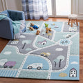 Safavieh Carousel Kids Collection Accent Rug - 4 x 6, Grey & Light Blue, Non-Shedding & Easy Care, Ideal for High Traffic Area
