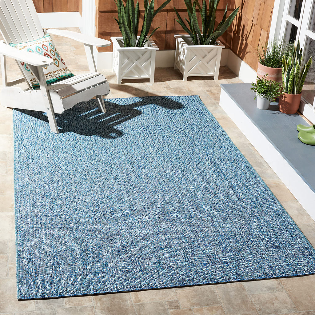 Safavieh Courtyard Collection 5'3' X 7'7' Aqua/Navy Cy8235 Indoor/ Outdoor Patio Backyard Mudroom Area Rug