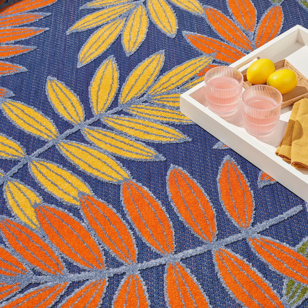 Nourison Aloha Indoor/Outdoor Navy Multicolor 5'3' X 7'5' Area Rug, Easy Cleaning, Non Shedding, Bed Room, Living Room, Dining Room, Backyard, Deck, Patio (5X7)