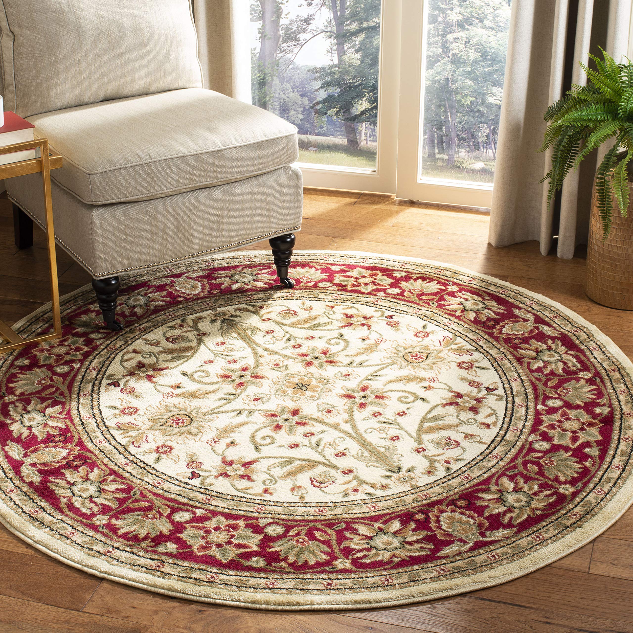 SAFAVIEH Lyndhurst Collection 8 Round Ivory/Rust LNH212R Traditional Oriental Non-Shedding Living Room Bedroom Area Rug