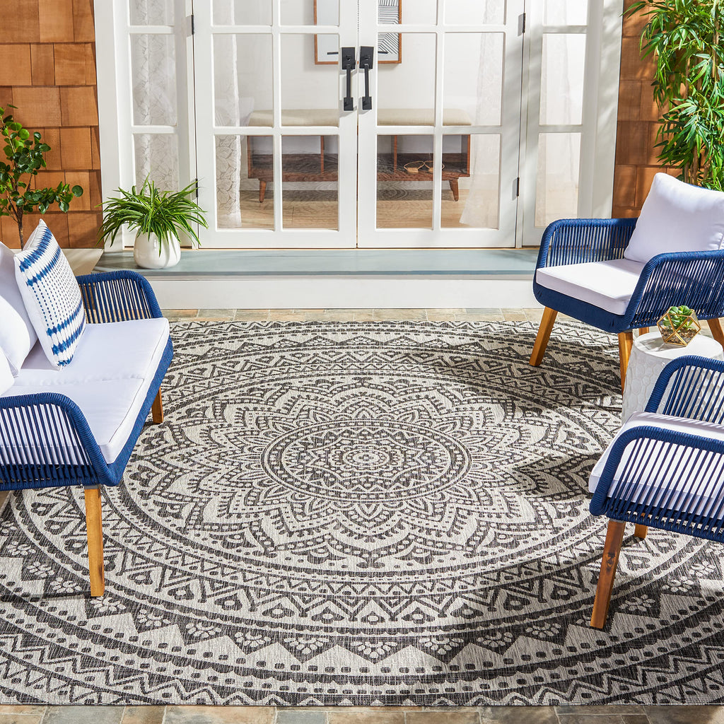 Safavieh Courtyard Collection 9' X 12' Light Grey/Black Cy8734 Indoor/ Outdoor Waterproof Easy Cleaning Patio Backyard Mudroom Area Rug