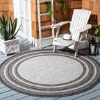 Safavieh Courtyard Collection 4' Round Light Grey/Black Cy8475 Indoor/Outdoor Non-Shedding Easy Cleaning Patio Backyard Porch Deck Mudroom Area Rug