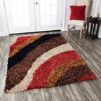 Rizzy Home | Km2322 | Kempton Collection | Polyester Area Rug | 5' X 7' | Multi/Red/Brown/Khaki/Camel/Black Stripe