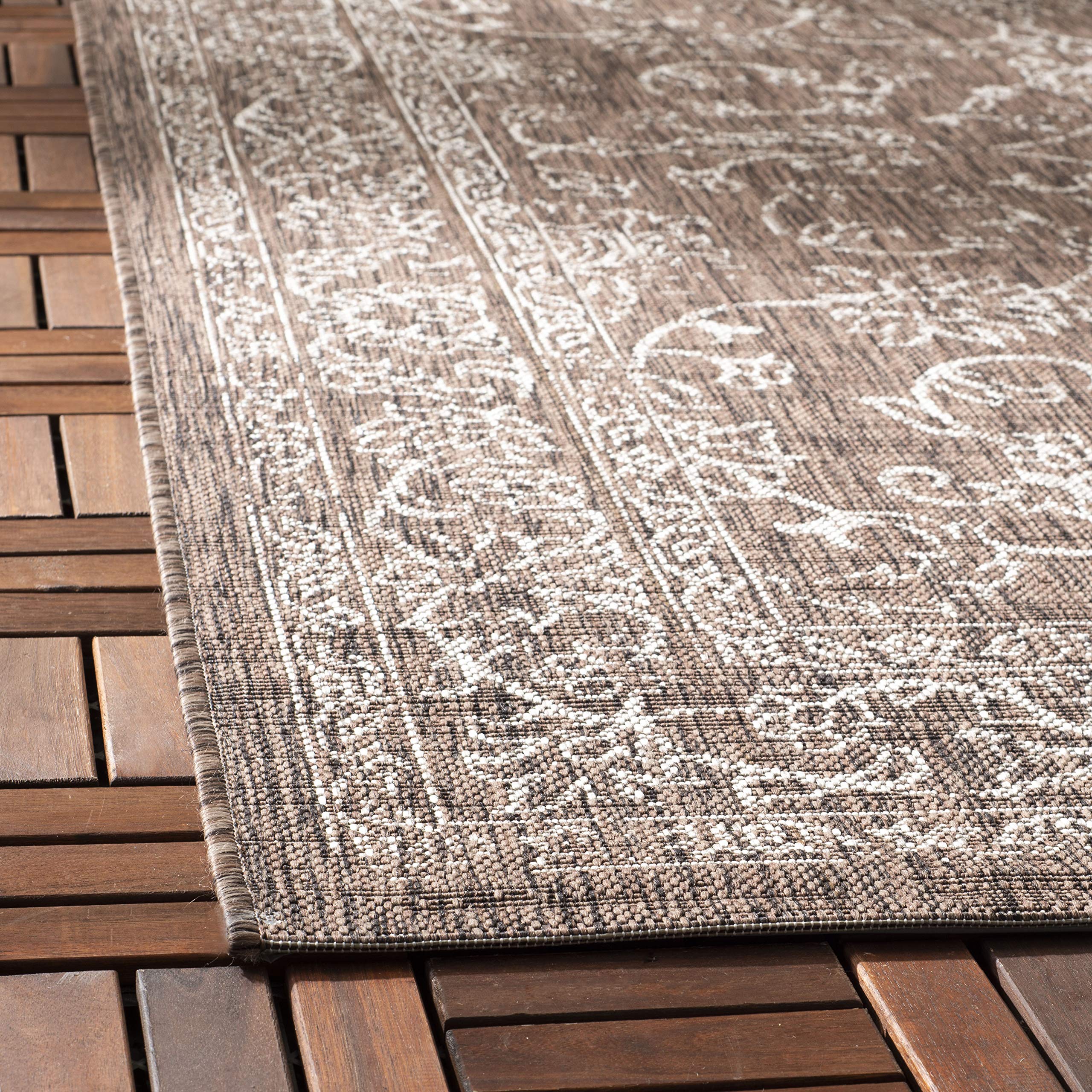 Safavieh Courtyard Collection 4' X 5'7' Grey/Navy Cy8680 Indoor/ Outdoor Waterproof Easy Cleaning Patio Backyard Mudroom Accent Rug
