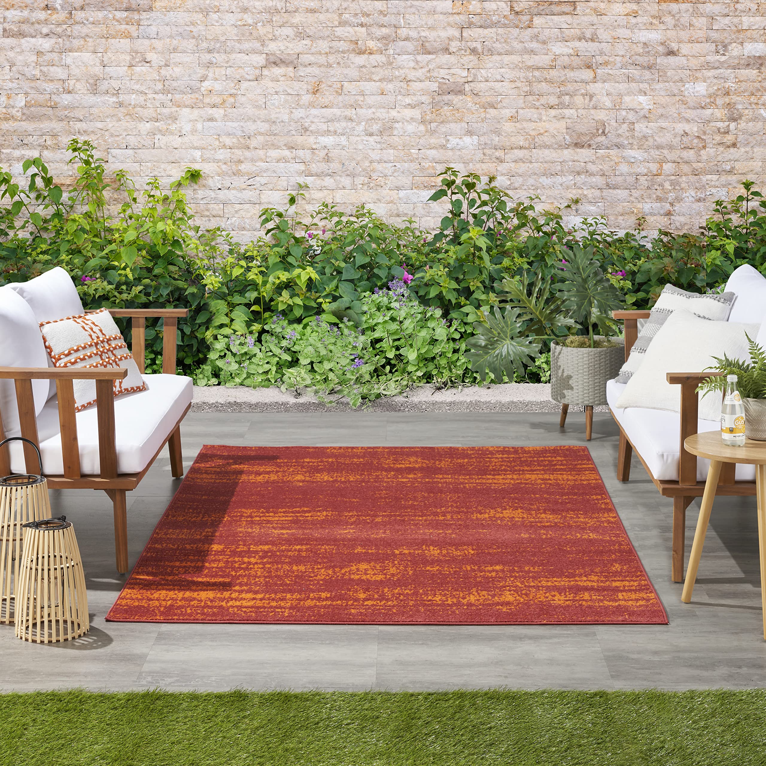 Nourison Essentials Indoor/Outdoor Solid Abstract Red 6' X 9' Area Rug, Easy Cleaning, Non Shedding, Bed Room, Living Room, Dining Room, Backyard, Deck, Patio (6X9)