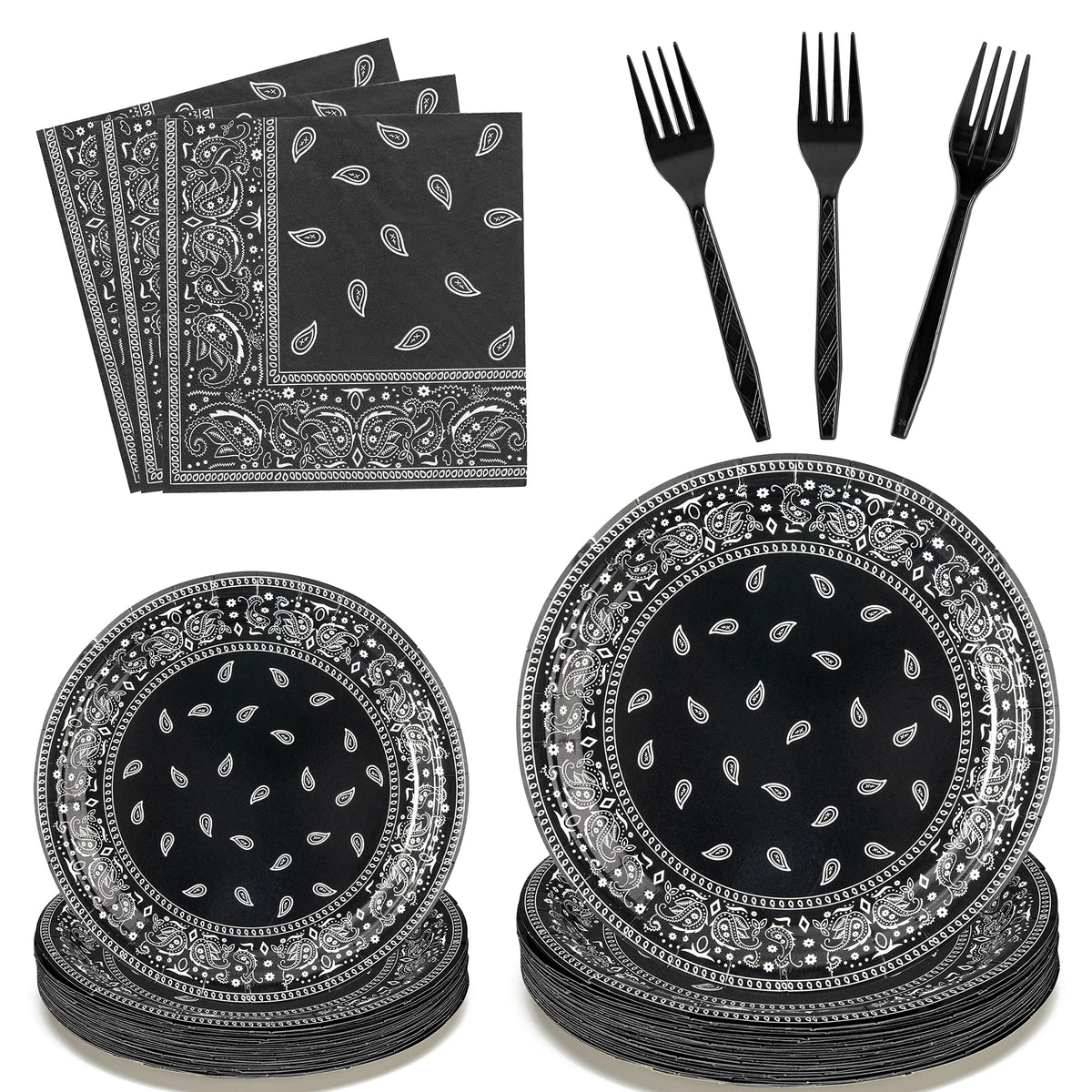 K1tpde 96PCS Cholo Bandana Party Tableware Set, Cholo Gangsta Theme Bandana Paper Plates, Western Cowboy Birthday Party Disposab