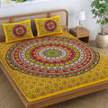 Sheetkart Mandala 144 Tc 100% Cotton Double King Size Bedsheet With 2 Pillow Covers, Yellow