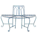 Half-Circle Outdoor Patio Garden Antique Blue Wrought Iron Tree Bench