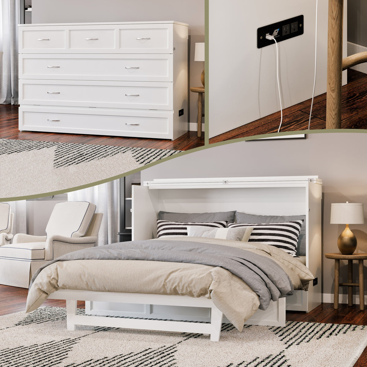 Northfield Queen Murphy Bed Chest In White