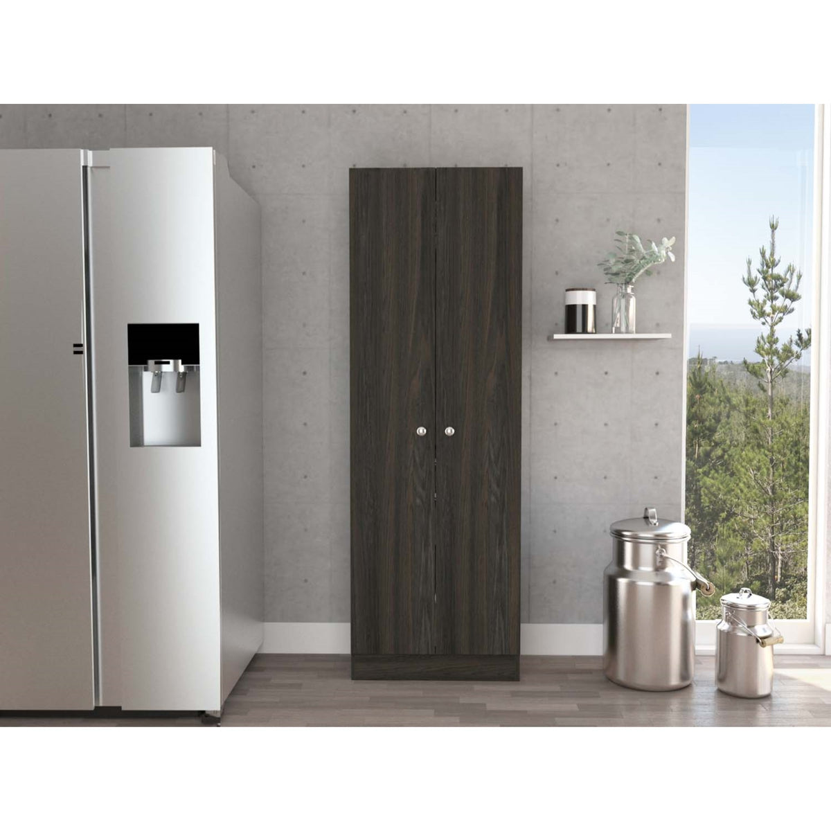 Tuhome Multistorage Cabinet, Two Door Cabinet, Five Shelves, Espresso/Black, For Kitchen Room