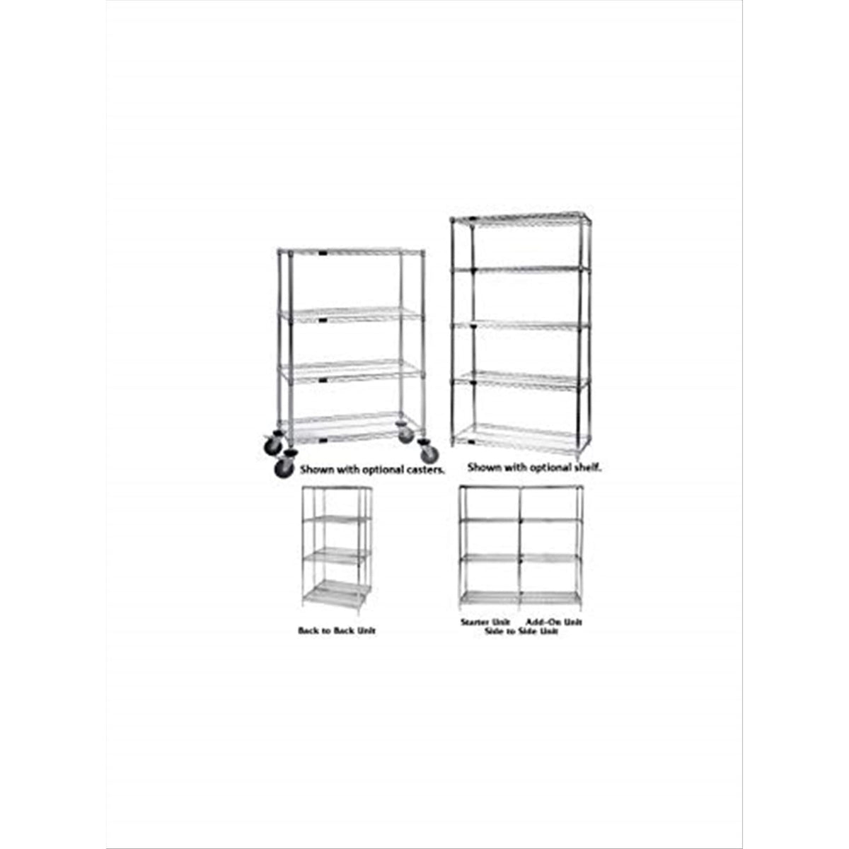 Quantum Storage Systems AD74-1242C Add-On Kit for 74 High 4-Tier Wire Shelving Unit, Chrome Finish, 12 Width x 42 Length x 74 He