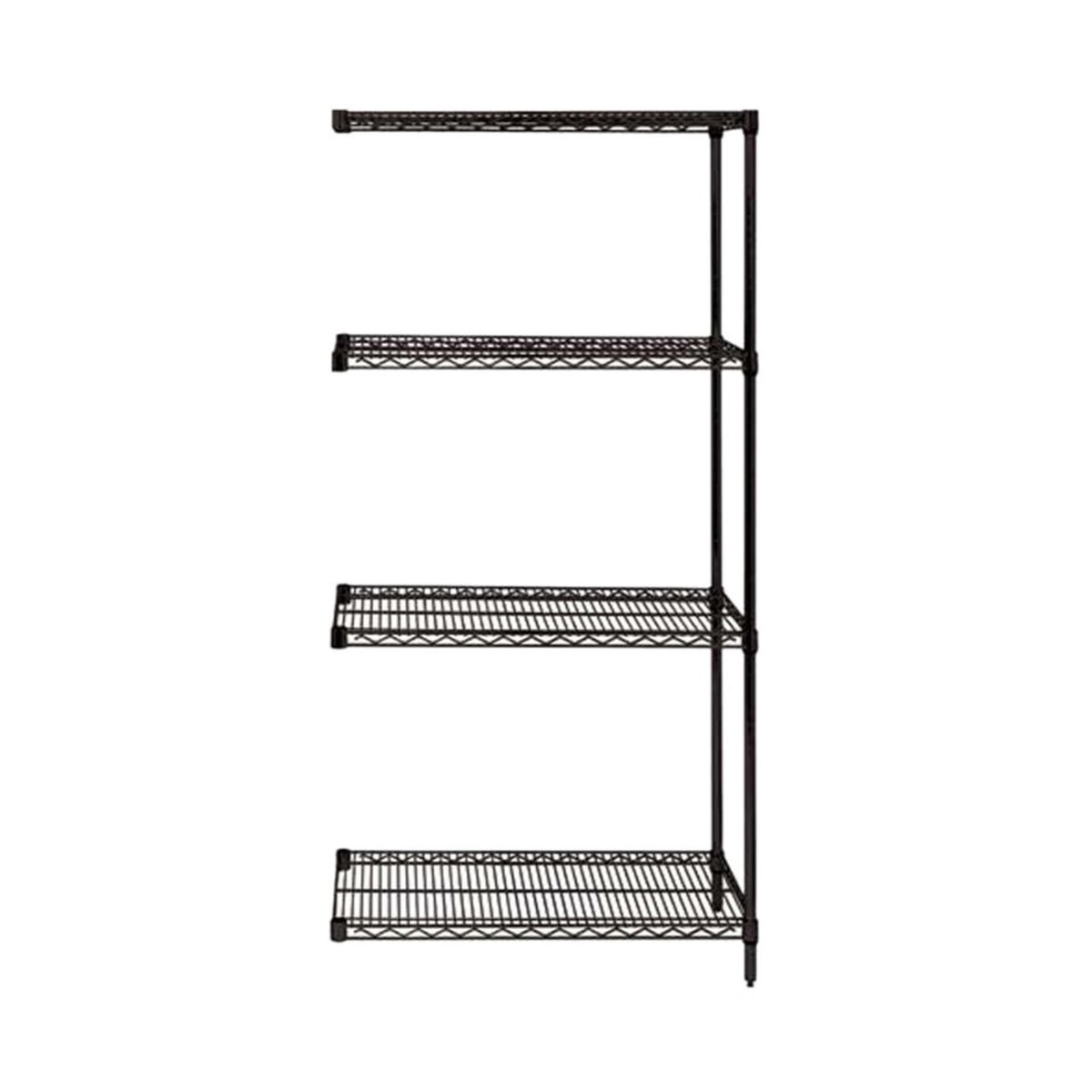 Ergode 4 Wire Shelving Addon Kit For 4 Shelf Starter Unit, 12 Inch  W X 36 Inch  L X 86 Inch  H  Black