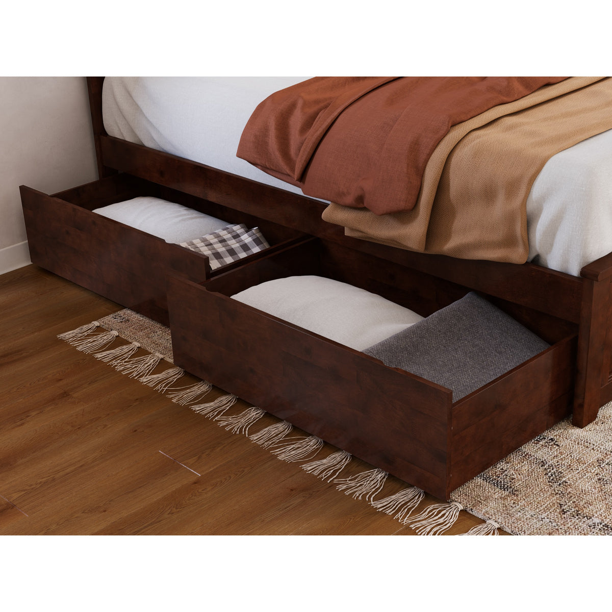 Set Of 2 Queen/King/ Twin Xl Underbed Drawers In Walnut