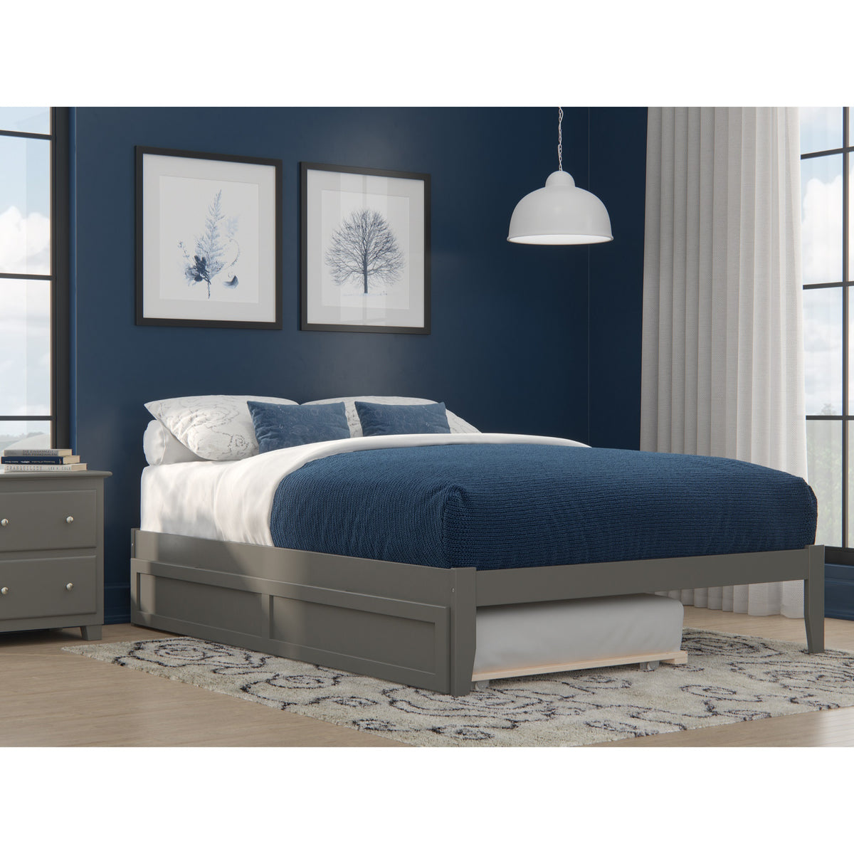 Afi Colorado Queen Size Platform Bed With Twin Xl Trundle  And Charging Station In Grey