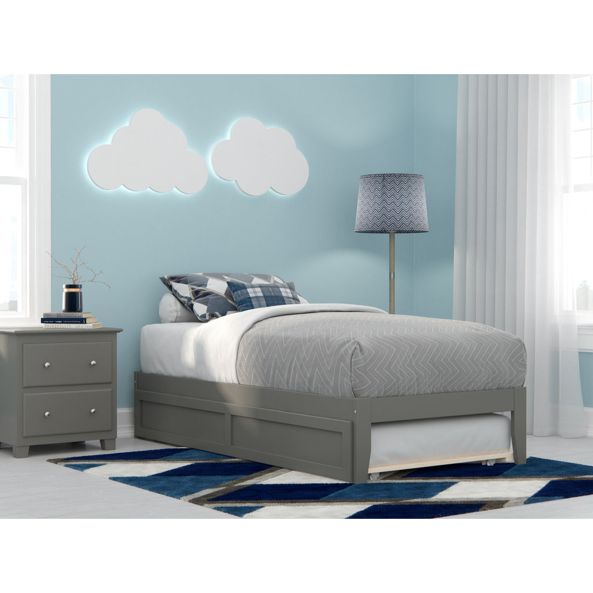 Afi Colorado Twin Size Platform Bed With Twin Trundle And Charging Station In Grey