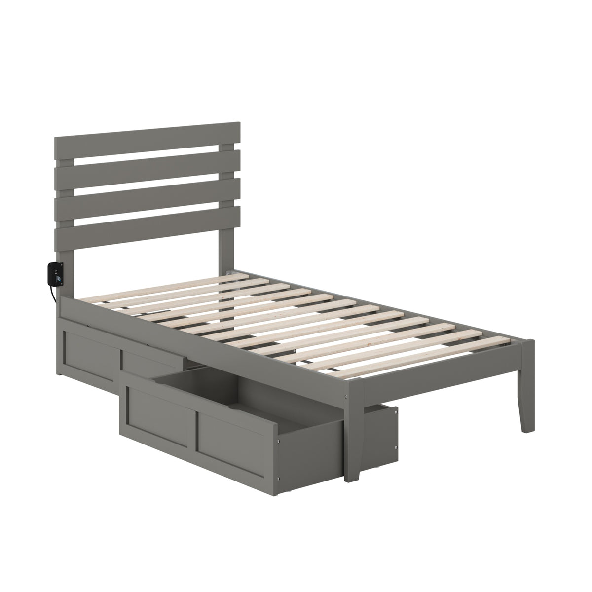 Oxford Twin Bed With Usb Turbo Charger And 2 Drawers In Grey