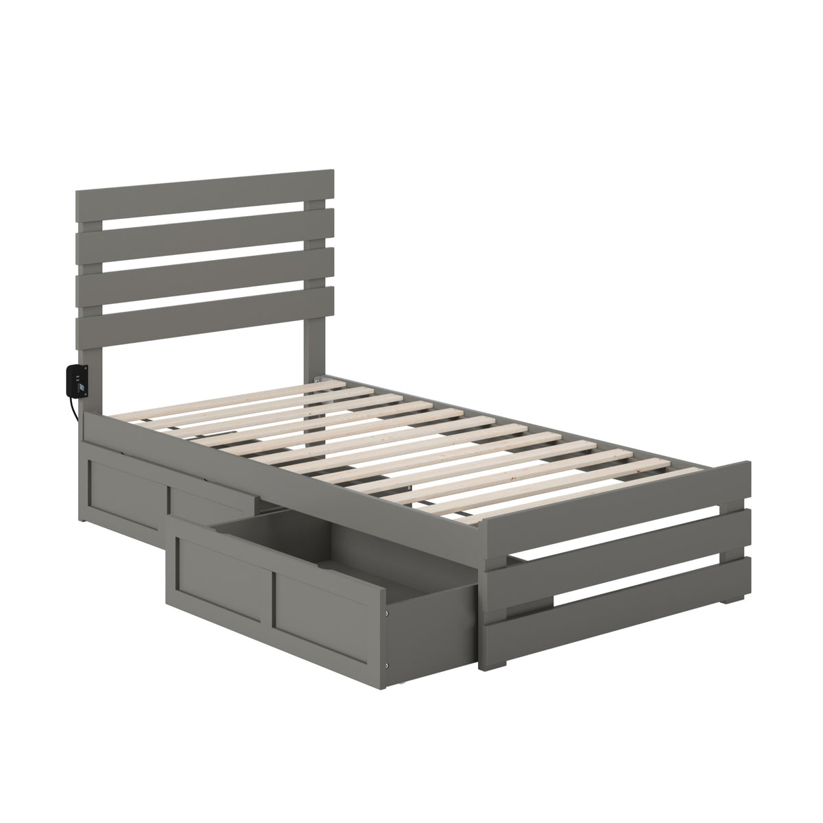 Oxford Twin Bed With Footboard And Usb Turbo Charger With 2 Drawers In Grey