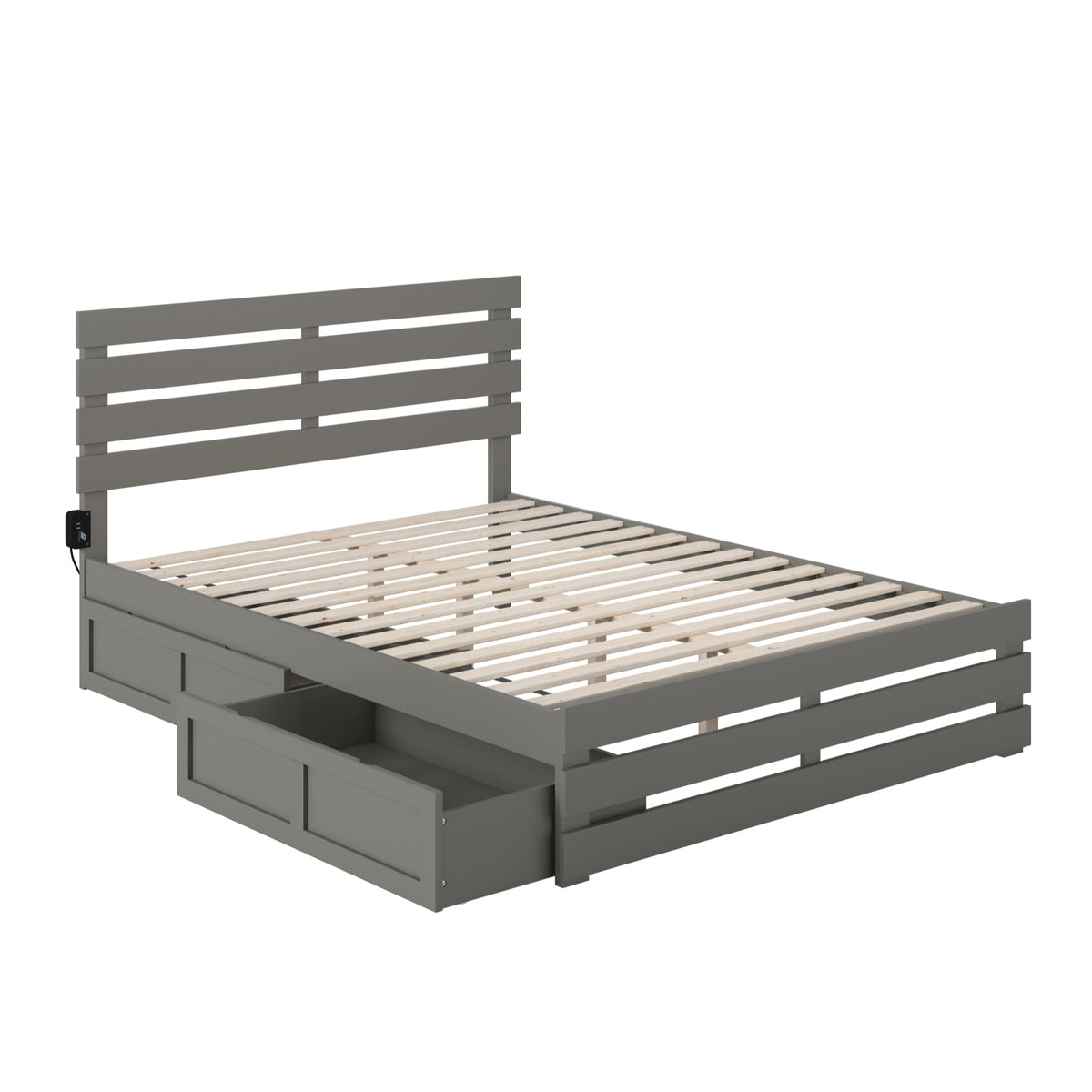 Oxford Queen Bed With Footboard And Usb Turbo Charger With 2 Extra Long Drawers In Grey