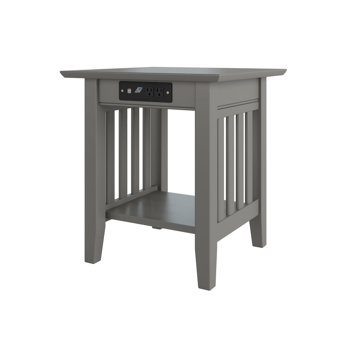 Mission End Table With Charger Grey
