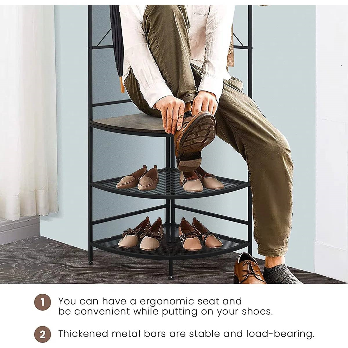 Modern Corner Entryway Hall Tree Shoe Storage Bench Coat Rack