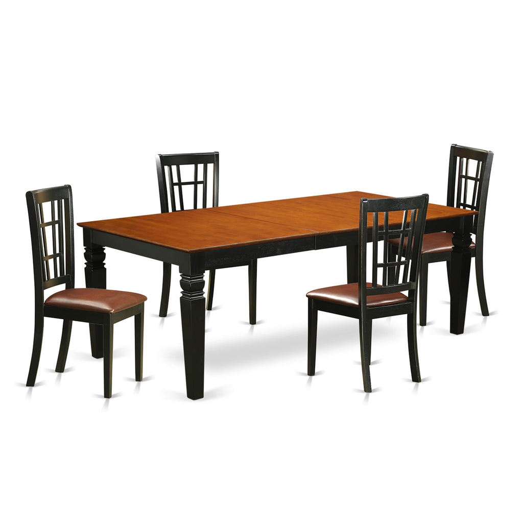 East West Furniture Algni5-Bch-Lc 5 Piece Modern Dining Table Set Includes A Rectangle Wooden Table With Butterfly Leaf And 4 Faux Leather Dining Room Chairs, 42X84 Inch, Black & Cherry