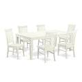LGWE7-LWH-W 7 PC Dining room set with a Table and 6 Dining Chairs in Linen White