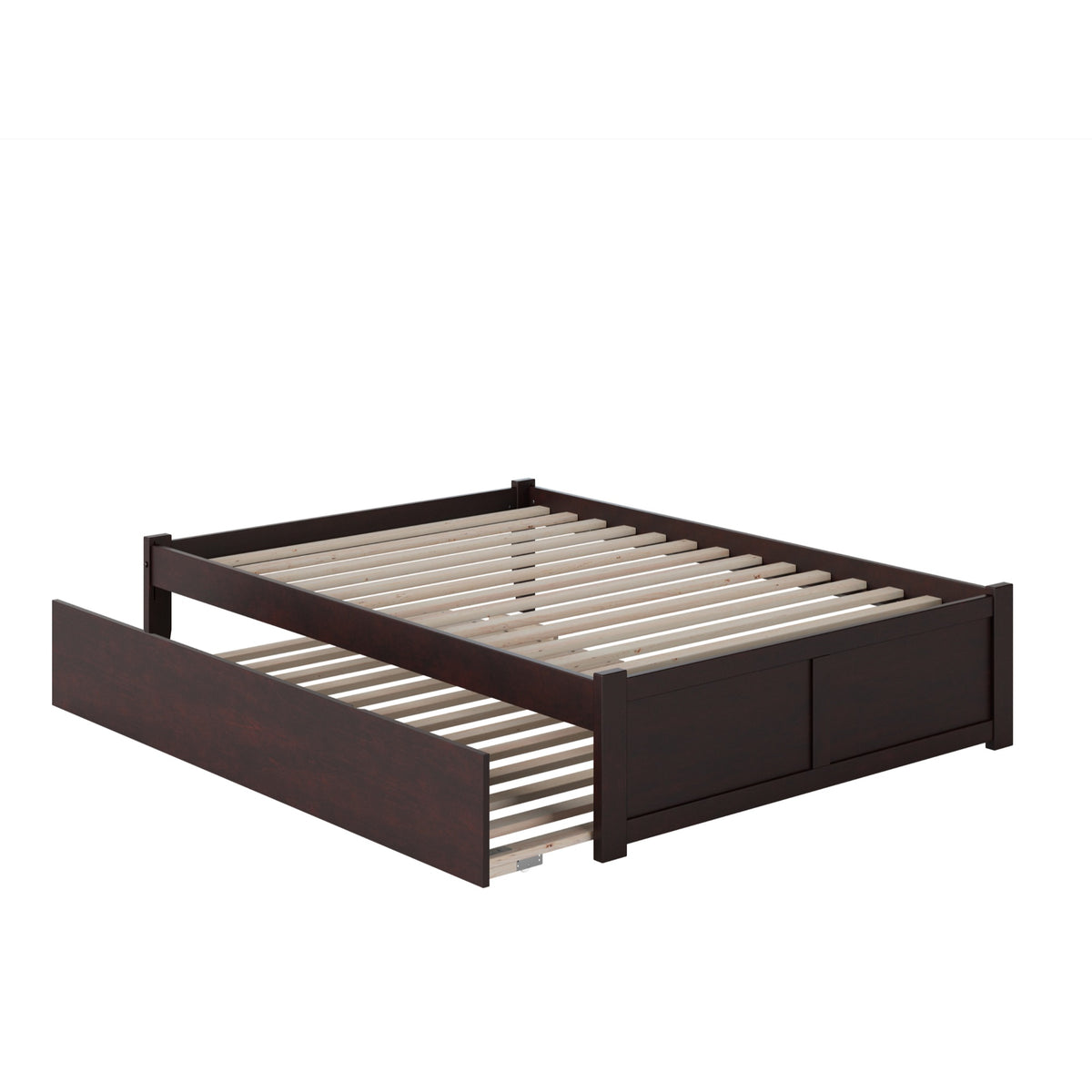 Concord Full Platform Bed With Flat Panel Foot Board And Full Size Urban Trundle Bed In Espresso