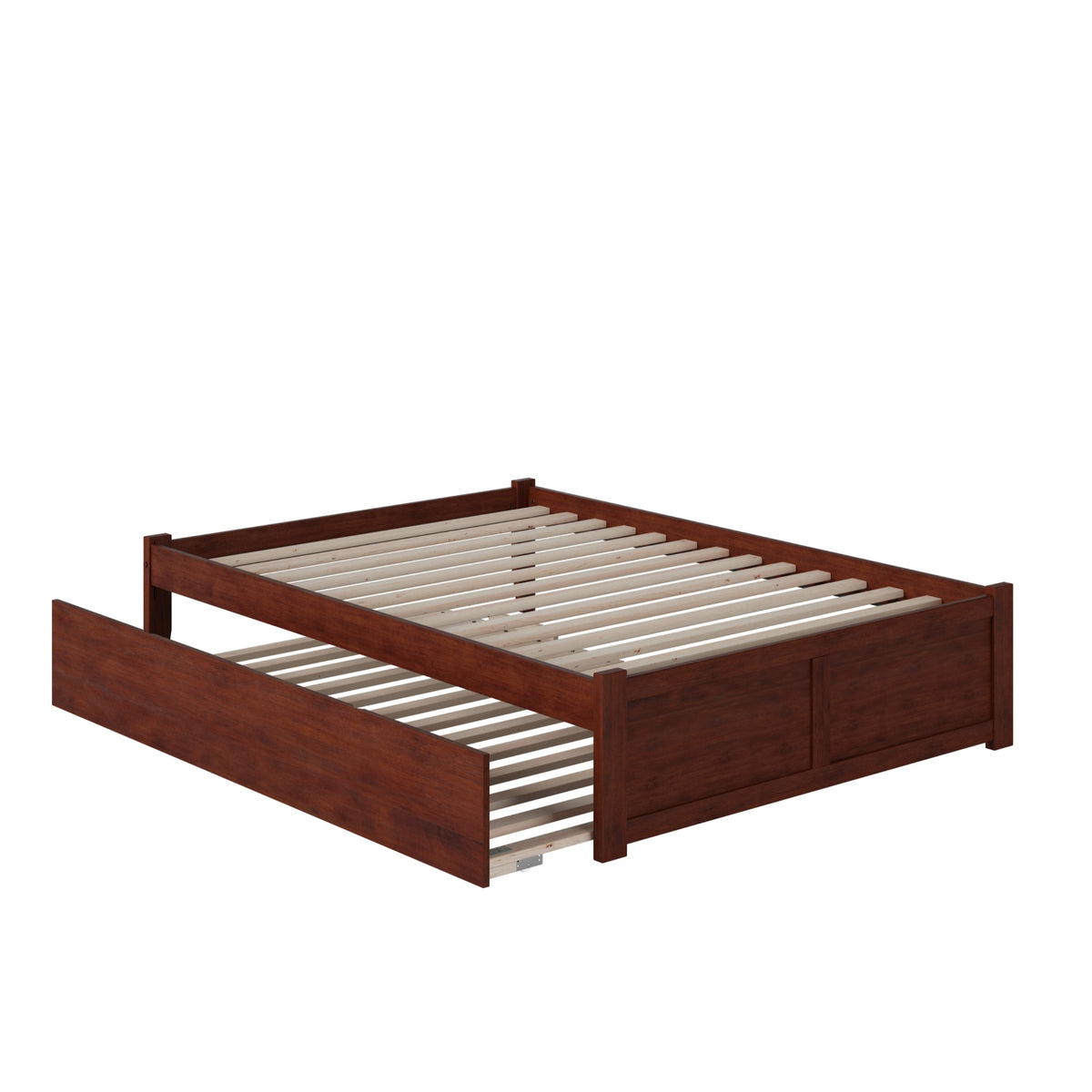 Concord Full Platform Bed With Flat Panel Foot Board And Full Size Urban Trundle Bed In Walnut