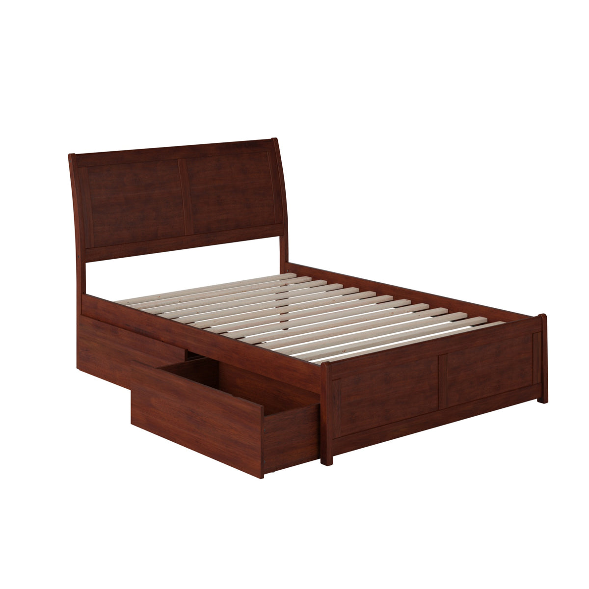 Portland Full Platform Bed With Matching Foot Board With 2 Urban Bed Drawers In Walnut