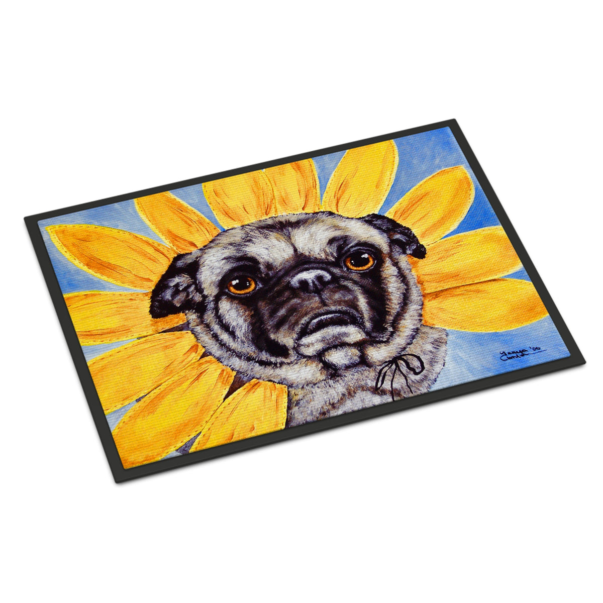 CarolineS Treasures Amb1058Mat Sunflower Pug Indoor Or Outdoor Mat, 18 Inch  Inch  X 27 Inch  Inch , Multicolor