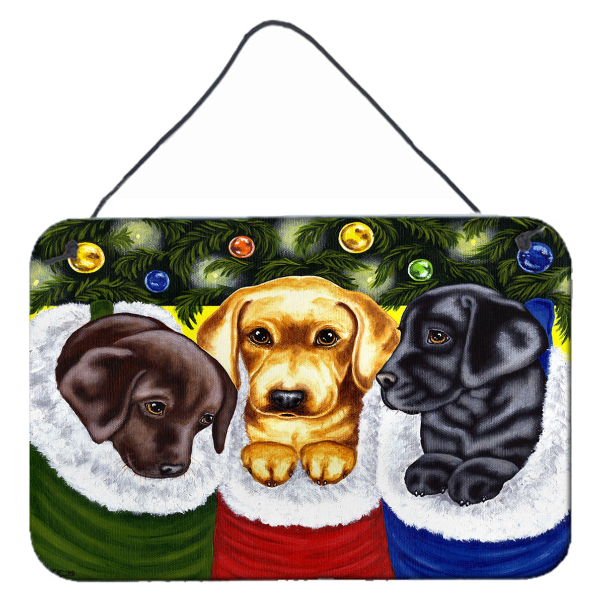 CarolineS Treasures Christmas Stocking Surprise Labrador Wall Or Door Hanging Prints Amb1315Ds812, 8 Inch  Inch H X 12 Inch  Inch W, Multicolor