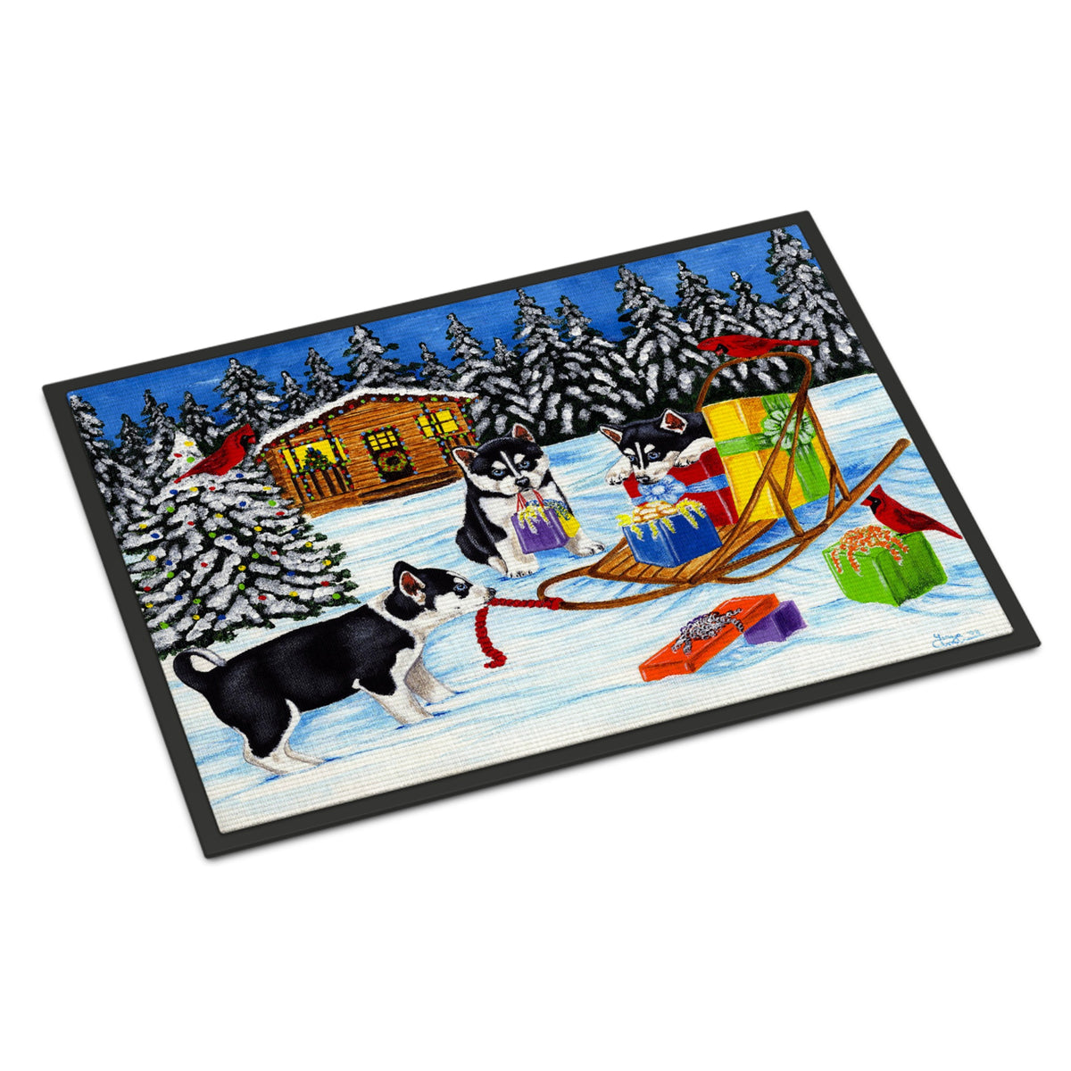 CarolineS Treasures Amb1318Jmat Christmas Mush Siberian Husky Indoor Or Outdoor Mat, 24 Inch  Inch  X 36 Inch  Inch , Multicolor