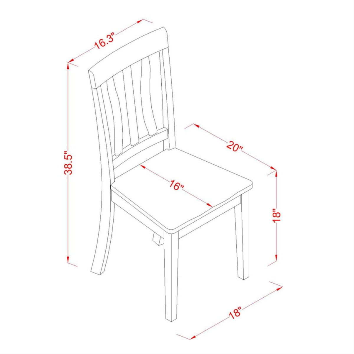 East West Furniture ANC-BLK-W Antique Kitchen Dining Chairs - Slat Back Wooden Seat Chairs, Set of 2, Black & Cherry