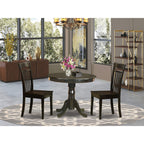 East West Furniture ANCA3-CAP-W 3 Piece Dining Table Set for Small Spaces Contains a Round Kitchen Table with Pedestal and 2 Dining Room Chairs, 36x36 Inch, Cappuccino