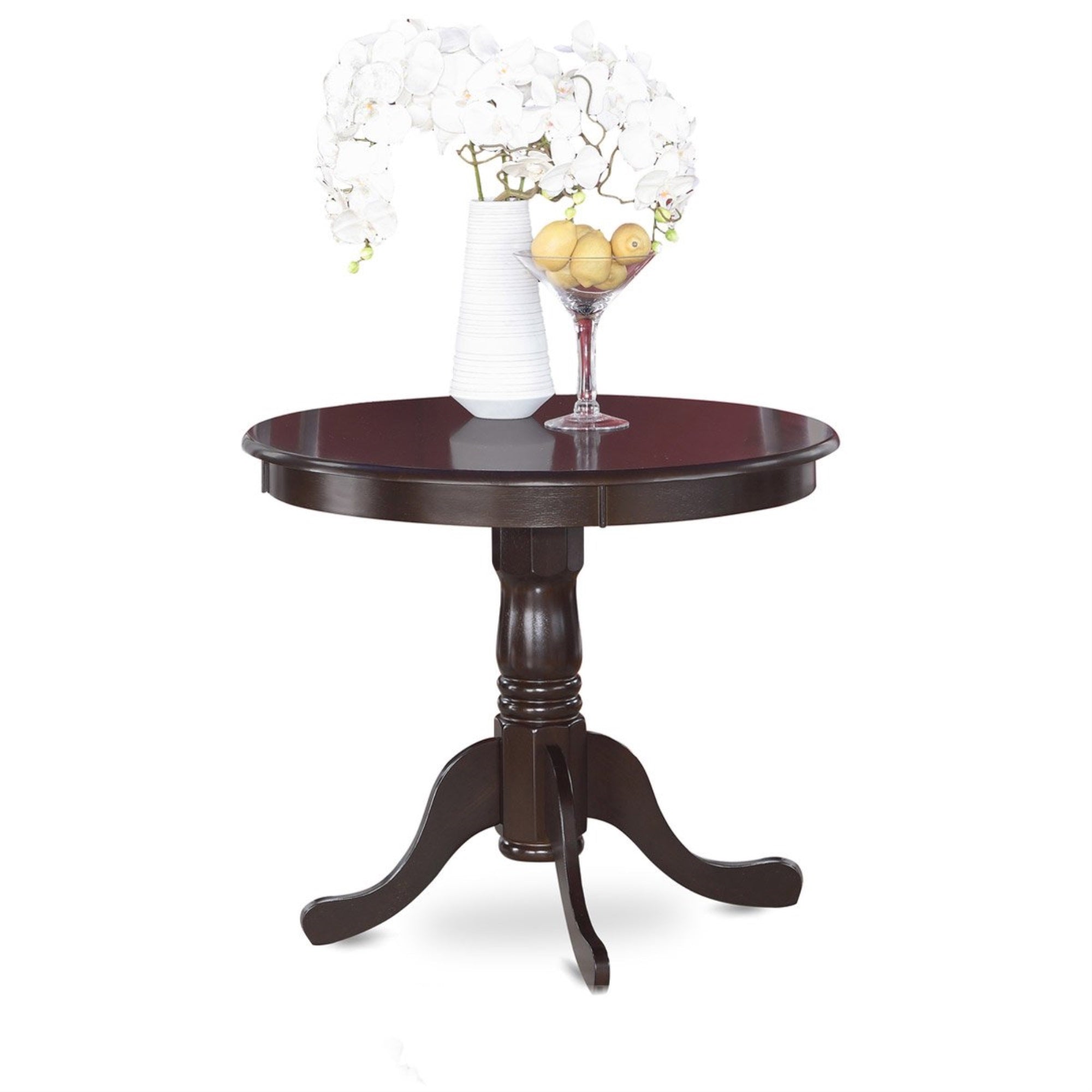 East West Furniture ANCA3-CAP-W 3 Piece Dining Table Set for Small Spaces Contains a Round Kitchen Table with Pedestal and 2 Dining Room Chairs, 36x36 Inch, Cappuccino